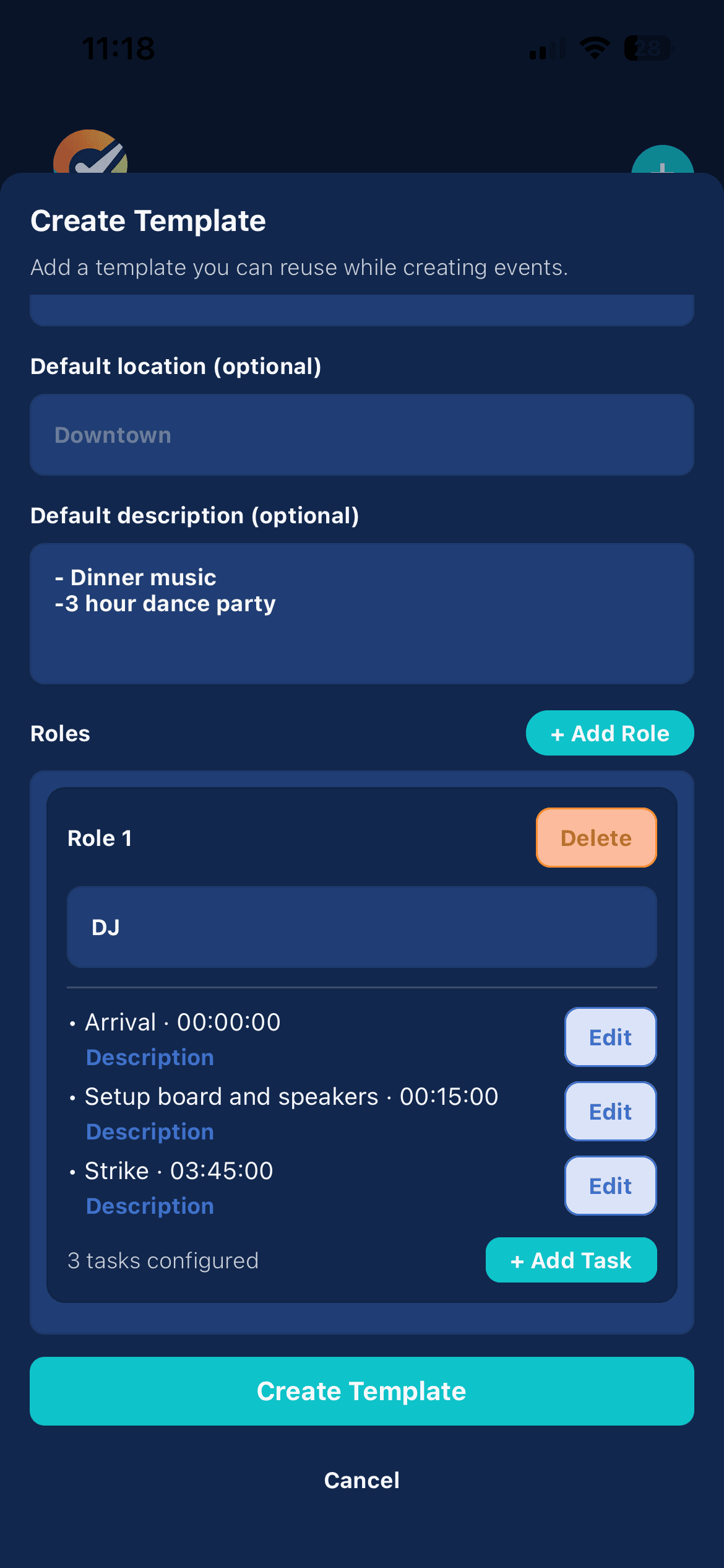 Dispatch event staffing plan and template builder