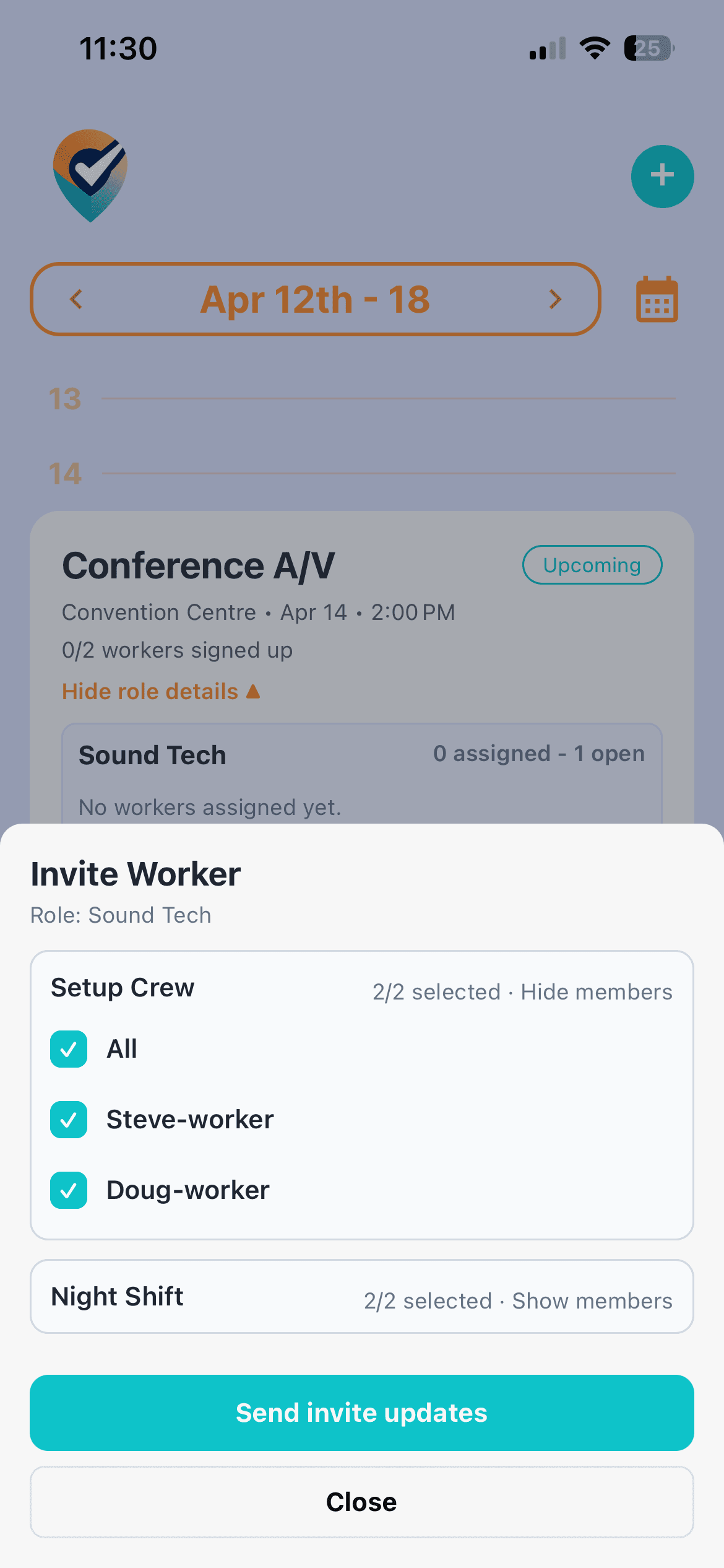 Dispatch event staff schedule and assignments view
